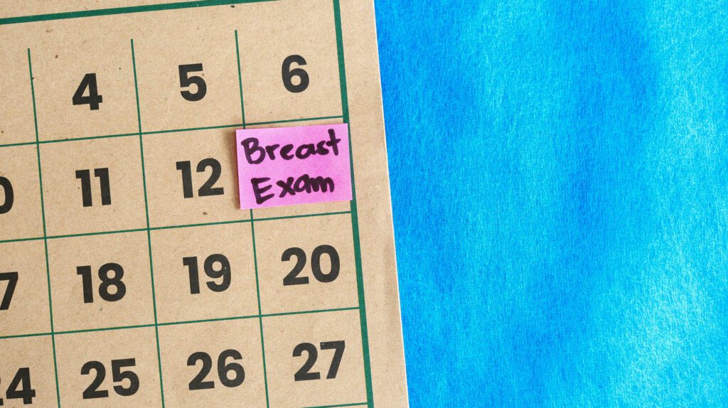 Breast exam reminder note on calendar
